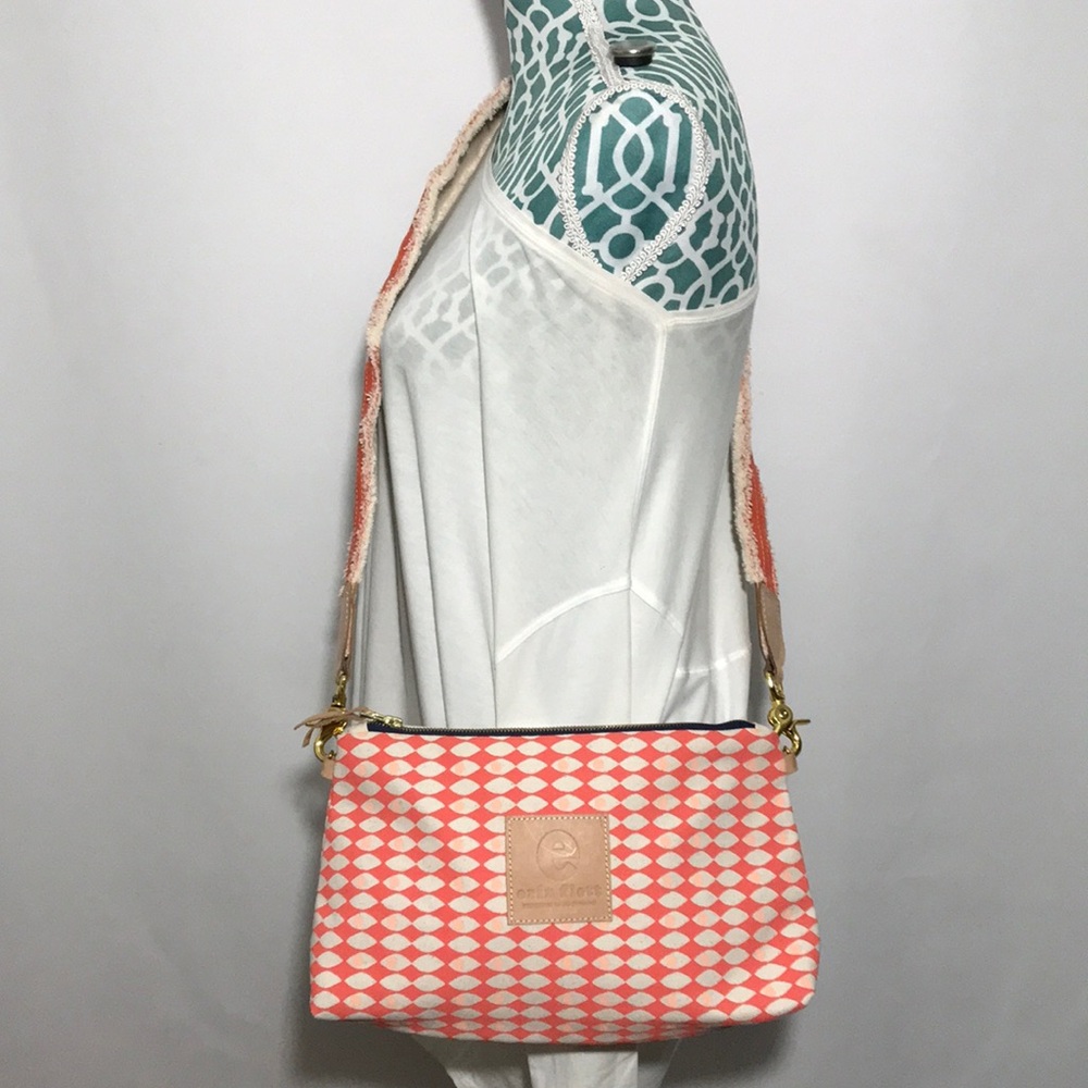 Erin Flett Jen Bag Checkered Pattern in Coral and Cream Colors & Crossbody Bag